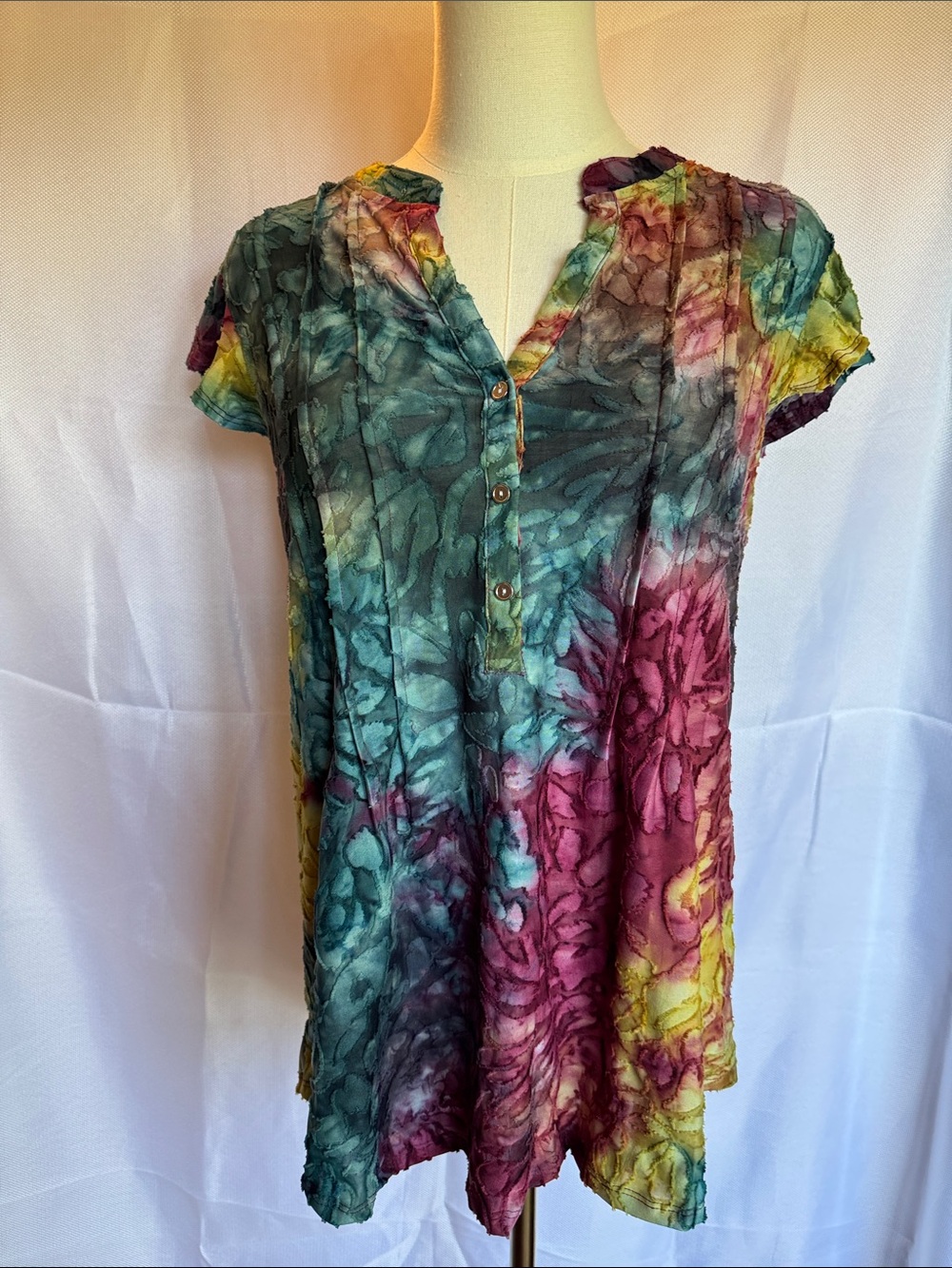 Ava & Grace Multicolor Tie-Dye V-Neck Short Sleeve Tunic
